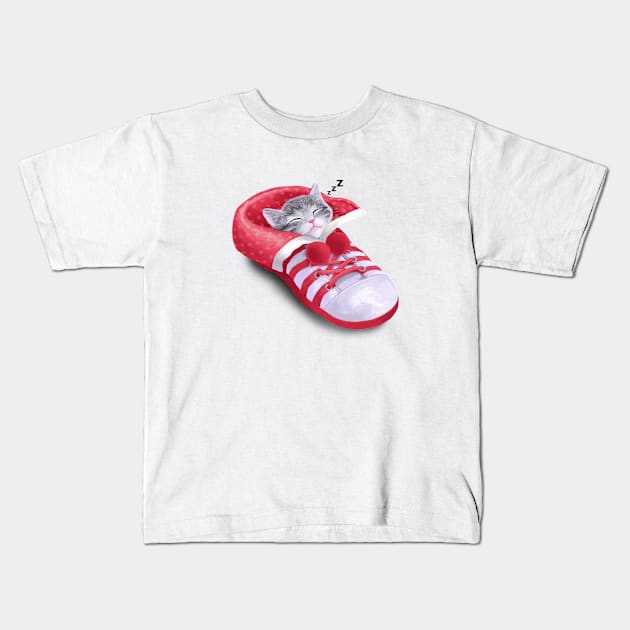 Cat in the shoe Kids T-Shirt by Tummeow